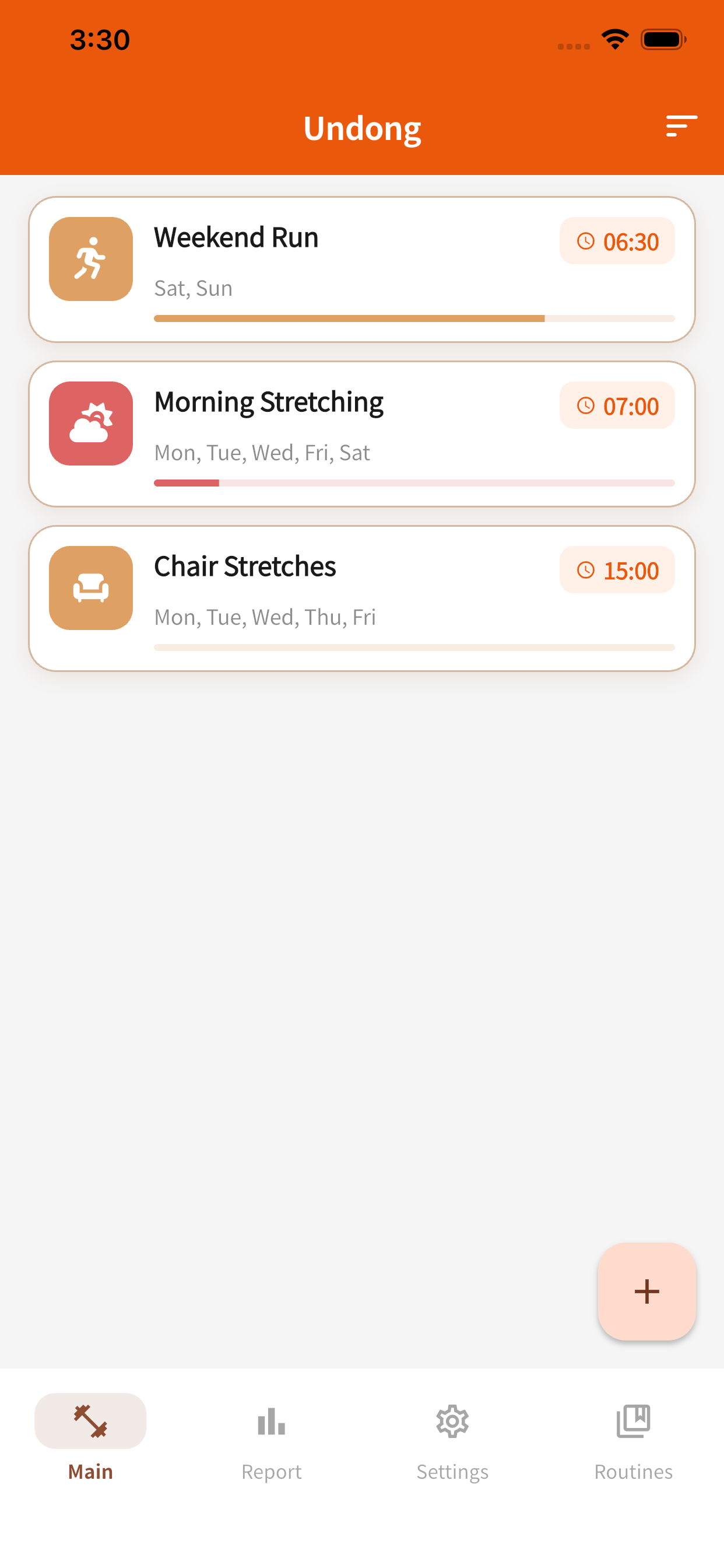 Undong main screen